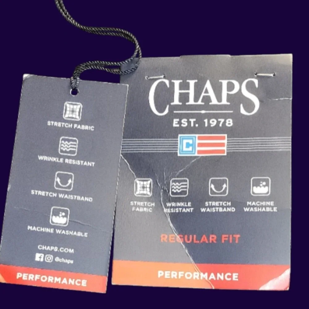 Chaps Performance Men 30x30 Dress Pants Black Flat Front Stretch Slacks NWT